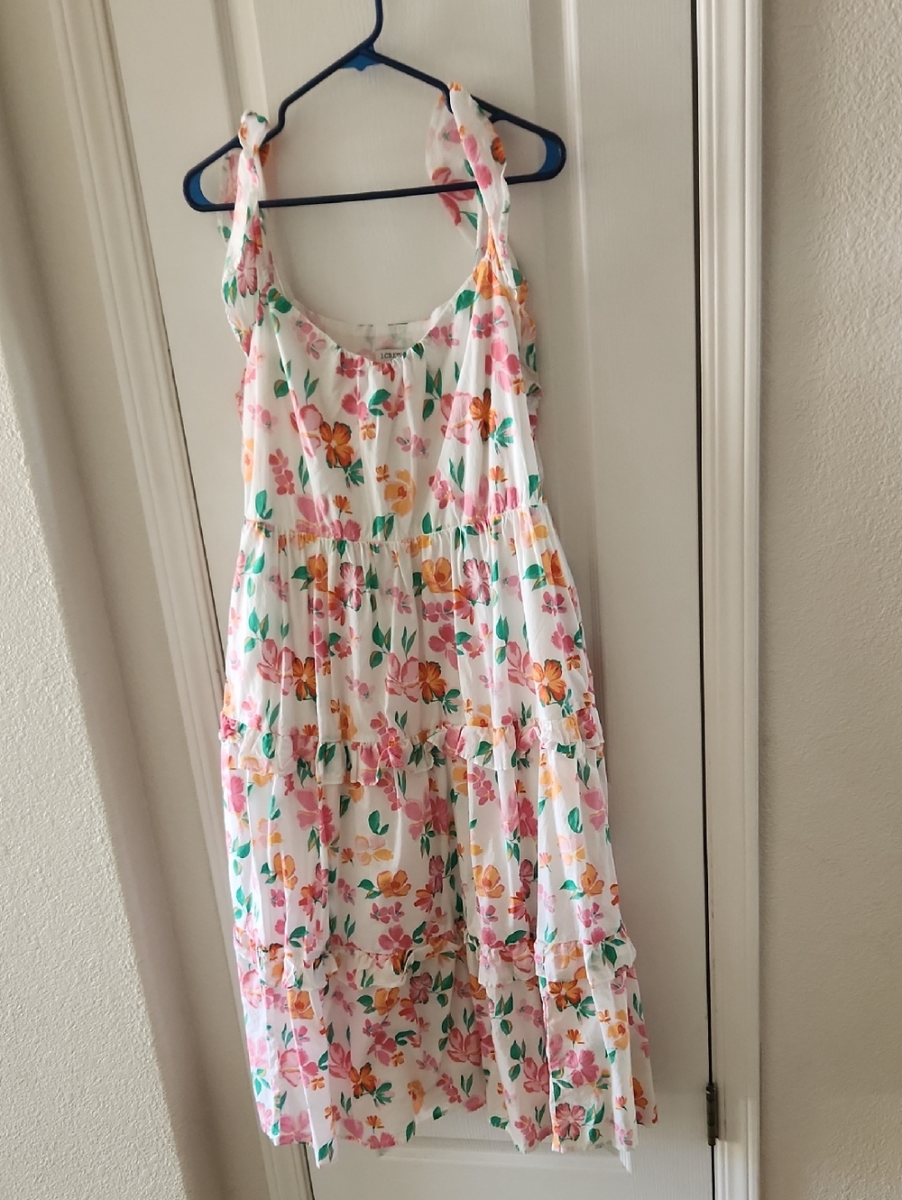 J. Crew White Floral Maxi Dress with Pink and Orange Flowers